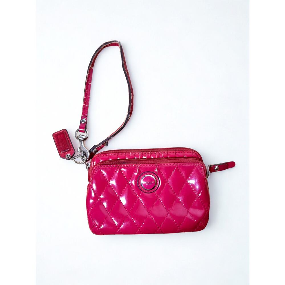 Coach Hot Pink Patent Leather Quilted Wristlet with Hangtag